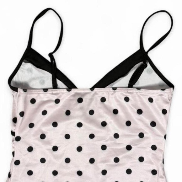 Y2K Pink Polka Dot Bow Cami XS Coquette Babydoll Balletcore Satin Tank Spring - Picture 4 of 6
